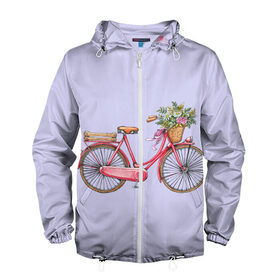 Мужская ветровка 3D с принтом Bicycle в Кировске, 100% полиэстер | подол и капюшон оформлены резинкой с фиксаторами, два кармана без застежек по бокам, один потайной карман на груди | букет | велосипед | лето | цветы