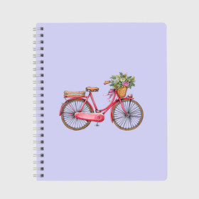 Тетрадь с принтом Bicycle в Кировске, 100% бумага | 48 листов, плотность листов — 60 г/м2, плотность картонной обложки — 250 г/м2. Листы скреплены сбоку удобной пружинной спиралью. Уголки страниц и обложки скругленные. Цвет линий — светло-серый
 | букет | велосипед | лето | цветы