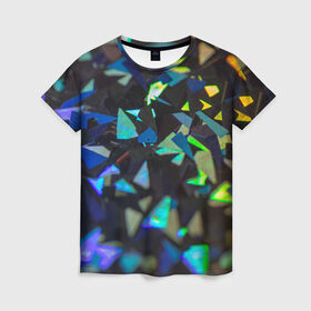 Женская футболка 3D с принтом Разноцветные осколки в Кировске, 100% полиэфир ( синтетическое хлопкоподобное полотно) | прямой крой, круглый вырез горловины, длина до линии бедер | 