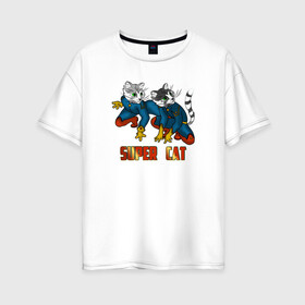 Женская футболка хлопок Oversize с принтом Super Cat в Кировске, 100% хлопок | свободный крой, круглый ворот, спущенный рукав, длина до линии бедер
 | cat | кот | котенок | котик | коты | кошка