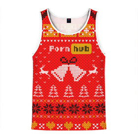 Мужская майка 3D с принтом Pornhub рождественский свитер в Кировске, 100% полиэстер | круглая горловина, приталенный силуэт, длина до линии бедра. Пройма и горловина окантованы тонкой бейкой | 2021 | christmas | knit | knitted | merch | new year | sweater | ugly sweater | вязанный | вязяный | зимний | лого | логотип | мерч | новый год | олени | рождественский | рождество