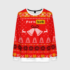 Женский свитшот 3D с принтом Pornhub рождественский свитер в Кировске, 100% полиэстер с мягким внутренним слоем | круглый вырез горловины, мягкая резинка на манжетах и поясе, свободная посадка по фигуре | 2021 | christmas | knit | knitted | merch | new year | sweater | ugly sweater | вязанный | вязяный | зимний | лого | логотип | мерч | новый год | олени | рождественский | рождество