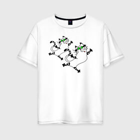 Женская футболка хлопок Oversize с принтом Дуэт в Кировске, 100% хлопок | свободный крой, круглый ворот, спущенный рукав, длина до линии бедер
 | кот | котенок. cat | котик | коты | кошка