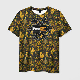 Мужская футболка 3D с принтом Pornhub(Новый год) в Кировске, 100% полиэфир | прямой крой, круглый вырез горловины, длина до линии бедер | рождественскую коллекцию