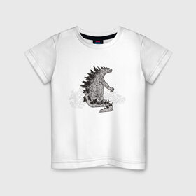 Детская футболка хлопок с принтом Годзилла в Кировске, 100% хлопок | круглый вырез горловины, полуприлегающий силуэт, длина до линии бедер | гадзила | годзила | годзилла | динозавр | динозавры | дракон | драконы | фильм | фильмы | япония | японское