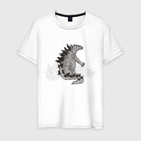 Мужская футболка хлопок с принтом Годзилла в Кировске, 100% хлопок | прямой крой, круглый вырез горловины, длина до линии бедер, слегка спущенное плечо. | гадзила | годзила | годзилла | динозавр | динозавры | дракон | драконы | фильм | фильмы | япония | японское