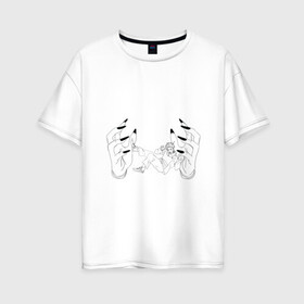 Женская футболка хлопок Oversize с принтом Jujutsu Kaisen Itadori в Кировске, 100% хлопок | свободный крой, круглый ворот, спущенный рукав, длина до линии бедер
 | hand | itadori | sukuna | итадори | магическая битва | руки | сукуна
