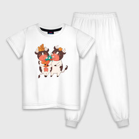Детская пижама хлопок с принтом Влюбленные бычок и корова в Кировске, 100% хлопок |  брюки и футболка прямого кроя, без карманов, на брюках мягкая резинка на поясе и по низу штанин
 | Тематика изображения на принте: 