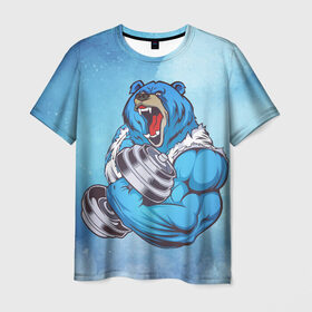 Мужская футболка 3D с принтом Gym в Кировске, 100% полиэфир | прямой крой, круглый вырез горловины, длина до линии бедер | арт | гантели | графика | животные | звери | медведь | спорт