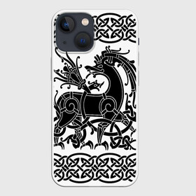Чехол для iPhone 13 mini с принтом Вендельский олень чёрный 3D в Кировске,  |  | вендель | викинги | вязь | олень | орнамент | скандинавский | тату | узор