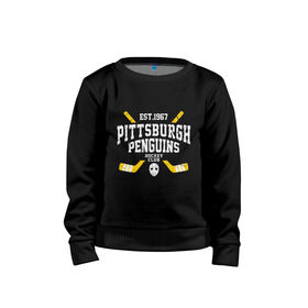 Детский свитшот хлопок с принтом Pittsburgh Penguins в Кировске, 100% хлопок | круглый вырез горловины, эластичные манжеты, пояс и воротник | hockey | nhl | penguins | pittsburg | pittsburgh | pittsburgh penguins | usa | нхл | пингвинз | питтсбург | питтсбург пингвинз | спорт | сша | хоккей | шайба