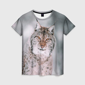 Женская футболка 3D с принтом Рысь в Кировске, 100% полиэфир ( синтетическое хлопкоподобное полотно) | прямой крой, круглый вырез горловины, длина до линии бедер | cat | животные | звири | кис | киска | кот | котейка | котик | коты | котяра | кошка | кошки | природа | рысь