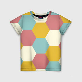 Детская футболка 3D с принтом Разноцветные узоры в Кировске, 100% гипоаллергенный полиэфир | прямой крой, круглый вырез горловины, длина до линии бедер, чуть спущенное плечо, ткань немного тянется | геометрия | разноцветный | спорт | узоры | фигура | футбол | шестиугольники