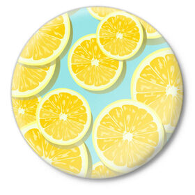 Значок с принтом лимончики в Кировске,  металл | круглая форма, металлическая застежка в виде булавки | еда | лимон | фрукты | цитрусы