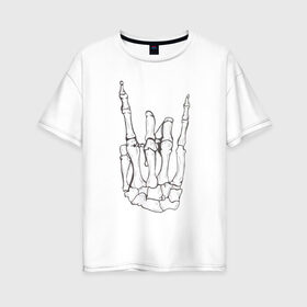 Женская футболка хлопок Oversize с принтом Рок до самого конца в Кировске, 100% хлопок | свободный крой, круглый ворот, спущенный рукав, длина до линии бедер
 | арт | знак | коза | кости | кость | палец | пальцы | рисунок | рок | символ