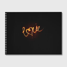 Альбом для рисования с принтом Огненная любовь в Кировске, 100% бумага
 | матовая бумага, плотность 200 мг. | Тематика изображения на принте: любовь | огненная надпись | позитив. | романтика | сердце | я люблю