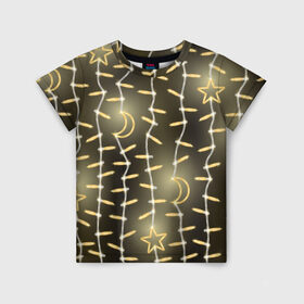 Детская футболка 3D с принтом Золотая Гирлянда в Кировске, 100% гипоаллергенный полиэфир | прямой крой, круглый вырез горловины, длина до линии бедер, чуть спущенное плечо, ткань немного тянется | Тематика изображения на принте: 