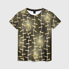 Женская футболка 3D с принтом Золотая Гирлянда в Кировске, 100% полиэфир ( синтетическое хлопкоподобное полотно) | прямой крой, круглый вырез горловины, длина до линии бедер | 