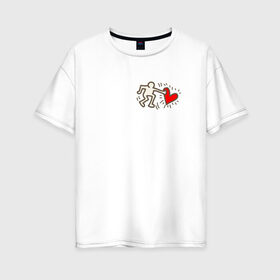 Женская футболка хлопок Oversize с принтом Heart в Кировске, 100% хлопок | свободный крой, круглый ворот, спущенный рукав, длина до линии бедер
 | влюбленные | красный | люди | минимализм | отношения | рисунок | сердечко | страсть | человечки
