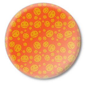 Значок с принтом Helloween Pumpkin - Хеллоуин в Кировске,  металл | круглая форма, металлическая застежка в виде булавки | helloween | orange | pumpkin | оранжевый | тыквы | хеллоуин