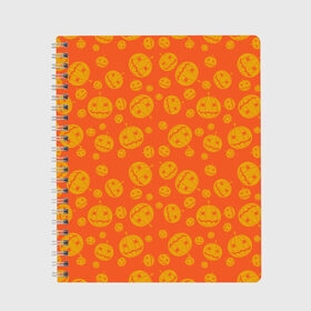 Тетрадь с принтом Helloween Pumpkin - Хеллоуин в Кировске, 100% бумага | 48 листов, плотность листов — 60 г/м2, плотность картонной обложки — 250 г/м2. Листы скреплены сбоку удобной пружинной спиралью. Уголки страниц и обложки скругленные. Цвет линий — светло-серый
 | helloween | orange | pumpkin | оранжевый | тыквы | хеллоуин