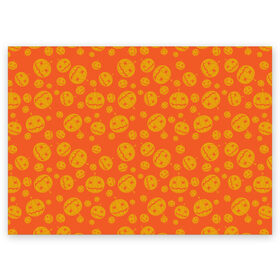 Поздравительная открытка с принтом Helloween Pumpkin - Хеллоуин в Кировске, 100% бумага | плотность бумаги 280 г/м2, матовая, на обратной стороне линовка и место для марки
 | helloween | orange | pumpkin | оранжевый | тыквы | хеллоуин
