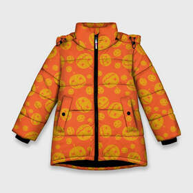 Зимняя куртка для девочек 3D с принтом Helloween Pumpkin - Хеллоуин в Кировске, ткань верха — 100% полиэстер; подклад — 100% полиэстер, утеплитель — 100% полиэстер. | длина ниже бедра, удлиненная спинка, воротник стойка и отстегивающийся капюшон. Есть боковые карманы с листочкой на кнопках, утяжки по низу изделия и внутренний карман на молнии. 

Предусмотрены светоотражающий принт на спинке, радужный светоотражающий элемент на пуллере молнии и на резинке для утяжки. | helloween | orange | pumpkin | оранжевый | тыквы | хеллоуин