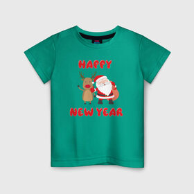 Детская футболка хлопок с принтом Happy new year в Кировске, 100% хлопок | круглый вырез горловины, полуприлегающий силуэт, длина до линии бедер | 