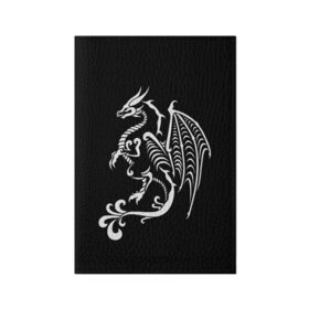 Обложка для паспорта матовая кожа с принтом Дракон тату в Кировске, натуральная матовая кожа | размер 19,3 х 13,7 см; прозрачные пластиковые крепления | белое на чёрном | восток | дракон | драконы | мифические существа | татуировка дракон | татуировки | узоры