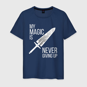 Мужская футболка хлопок с принтом My magic is never giving up в Кировске, 100% хлопок | прямой крой, круглый вырез горловины, длина до линии бедер, слегка спущенное плечо. | Тематика изображения на принте: anime | asta | black clover | demon | magic | yuno | аниме | аниме черный клевер | анимэ | аста | демон | клевер | магия | черный клевер | юно