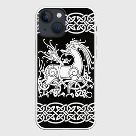 Чехол для iPhone 13 mini с принтом Рингерике олень белый 3D в Кировске,  |  | белый | викинги | вязь | олень | орнамент | рингерике | скандинавский | тату | узор