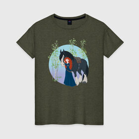 Женская футболка хлопок с принтом Brave в Кировске, 100% хлопок | прямой крой, круглый вырез горловины, длина до линии бедер, слегка спущенное плечо | brave | merida | pixar | vdzabma | мерида | пиксар | храбрая | храбрая сердцем