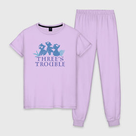 Женская пижама хлопок с принтом Threes Trouble в Кировске, 100% хлопок | брюки и футболка прямого кроя, без карманов, на брюках мягкая резинка на поясе и по низу штанин | brave | merida | pixar | vdzabma | мерида | пиксар | храбрая | храбрая сердцем