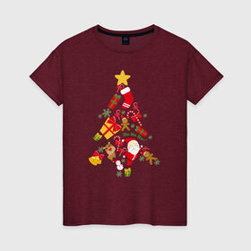 Женская футболка хлопок с принтом Новогодняя елка в Кировске, 100% хлопок | прямой крой, круглый вырез горловины, длина до линии бедер, слегка спущенное плечо | 