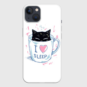 Чехол для iPhone 13 с принтом Я Люблю Спать в Кировске,  |  | Тематика изображения на принте: cat | cats | coffee | i | love | nekoffee | night | sleep | вечер | жарко | зима | кот | котенок | котик | котэ | котяра | котята | кофе | кошка | люблю | любовь | нежное | нежный | ночь | сон | спать | тепло | холод | холодно | я
