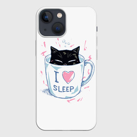 Чехол для iPhone 13 mini с принтом Я Люблю Спать в Кировске,  |  | cat | cats | coffee | i | love | nekoffee | night | sleep | вечер | жарко | зима | кот | котенок | котик | котэ | котяра | котята | кофе | кошка | люблю | любовь | нежное | нежный | ночь | сон | спать | тепло | холод | холодно | я