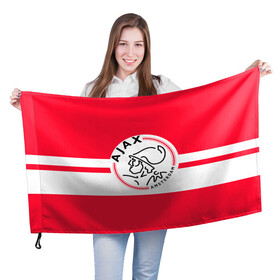 Флаг 3D с принтом AJAX AMSTERDAM в Кировске, 100% полиэстер | плотность ткани — 95 г/м2, размер — 67 х 109 см. Принт наносится с одной стороны | ajax | amsterdam | football | holland | red | sport | team | white | амстердам | аякс | гол | голландия | красный | логотип | мяч | нидерланды | полосы | спорт | футбол
