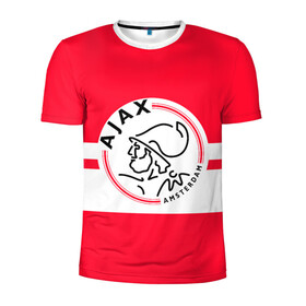 Мужская футболка 3D спортивная с принтом AJAX AMSTERDAM в Кировске, 100% полиэстер с улучшенными характеристиками | приталенный силуэт, круглая горловина, широкие плечи, сужается к линии бедра | Тематика изображения на принте: ajax | amsterdam | football | holland | red | sport | team | white | амстердам | аякс | гол | голландия | красный | логотип | мяч | нидерланды | полосы | спорт | футбол