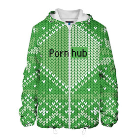 Мужская куртка 3D с принтом PornHub в Кировске, ткань верха — 100% полиэстер, подклад — флис | прямой крой, подол и капюшон оформлены резинкой с фиксаторами, два кармана без застежек по бокам, один большой потайной карман на груди. Карман на груди застегивается на липучку | cool | fashion | green | hype | pattern | rdmerryhab | зеленый | круто | мода | узор | хайп