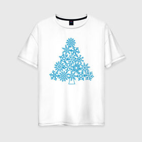 Женская футболка хлопок Oversize с принтом Новогодняя елка из снежинок в Кировске, 100% хлопок | свободный крой, круглый ворот, спущенный рукав, длина до линии бедер
 | 