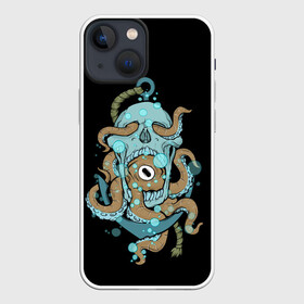 Чехол для iPhone 13 mini с принтом ЧЕРЕП И ЩУПАЛЬЦА в Кировске,  |  | sea | skull | tantecls | water | вода | глаз | голова | море | морская | океан | осьминог | череп | щупальца | якорь