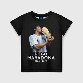 Детская футболка 3D с принтом Diego Maradona в Кировске, 100% гипоаллергенный полиэфир | прямой крой, круглый вырез горловины, длина до линии бедер, чуть спущенное плечо, ткань немного тянется | Тематика изображения на принте: 10 | 1960 | 2020 | argentina | barcelona | diego | football | legend | leo | lionel | maradona | messi | retro | rip | soccer | аргентина | барселона | бога | диего | легенда | лионель | марадона | месси | мяч | ретро | рука | форма | футбол