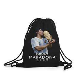 Рюкзак-мешок 3D с принтом Diego Maradona в Кировске, 100% полиэстер | плотность ткани — 200 г/м2, размер — 35 х 45 см; лямки — толстые шнурки, застежка на шнуровке, без карманов и подкладки | Тематика изображения на принте: 10 | 1960 | 2020 | argentina | barcelona | diego | football | legend | leo | lionel | maradona | messi | retro | rip | soccer | аргентина | барселона | бога | диего | легенда | лионель | марадона | месси | мяч | ретро | рука | форма | футбол