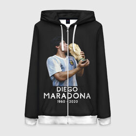 Женская толстовка 3D на молнии с принтом Diego Maradona в Кировске, 100% полиэстер | длина до линии бедра, манжеты и пояс оформлены мягкой тканевой резинкой, двухслойный капюшон со шнурком для регулировки, спереди молния, по бокам два кармана | 10 | 1960 | 2020 | argentina | barcelona | diego | football | legend | leo | lionel | maradona | messi | retro | rip | soccer | аргентина | барселона | бога | диего | легенда | лионель | марадона | месси | мяч | ретро | рука | форма | футбол