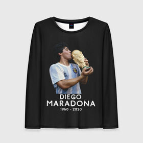 Женский лонгслив 3D с принтом Diego Maradona в Кировске, 100% полиэстер | длинные рукава, круглый вырез горловины, полуприлегающий силуэт | 10 | 1960 | 2020 | argentina | barcelona | diego | football | legend | leo | lionel | maradona | messi | retro | rip | soccer | аргентина | барселона | бога | диего | легенда | лионель | марадона | месси | мяч | ретро | рука | форма | футбол