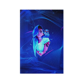 Обложка для паспорта матовая кожа с принтом Neon Girl в Кировске, натуральная матовая кожа | размер 19,3 х 13,7 см; прозрачные пластиковые крепления | art | neon girl | голубые волосы девушки | девушка | неон | светящая девочка | филин