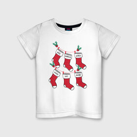 Детская футболка хлопок с принтом Друзья новогодние носки в Кировске, 100% хлопок | круглый вырез горловины, полуприлегающий силуэт, длина до линии бедер | chandler | christmas | friends | joey | logo | monika | phoebe | rachel | ross | vdkarsve | xmas | друзья | логотип | новый год | сериал