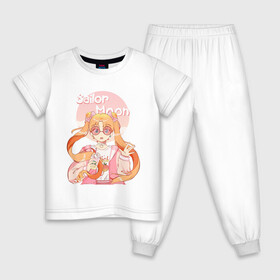 Детская пижама хлопок с принтом Sailor Moon Coffee в Кировске, 100% хлопок |  брюки и футболка прямого кроя, без карманов, на брюках мягкая резинка на поясе и по низу штанин
 | anime | animegirl | cute | kavai | kavaii | madara | manga | sailor | sailorchibimoon | sailorjupiter | sailormars | sailormercury | sailormoon | sailormooncrystal | sailorvenus | usagi | usagitsukino | аниме | анимесейлормун | каваи | сейлормун