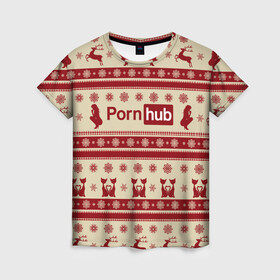 Женская футболка 3D с принтом Pornhub(Новый год) в Кировске, 100% полиэфир ( синтетическое хлопкоподобное полотно) | прямой крой, круглый вырез горловины, длина до линии бедер | год | новый | рождественскую коллекцию