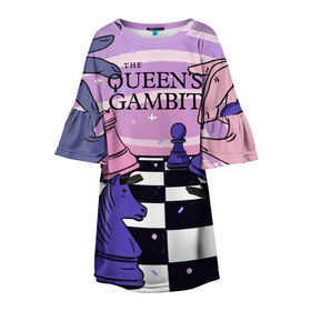 Детское платье 3D с принтом The Queens Gambit в Кировске, 100% полиэстер | прямой силуэт, чуть расширенный к низу. Круглая горловина, на рукавах — воланы | beth harmon | chess | queens gambit | the queens gambit | аня тейлор джой | бет хармон | нетфликс | ход королевы | шахматы